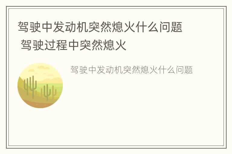 驾驶中发动机突然熄火什么问题 驾驶过程中突然熄火