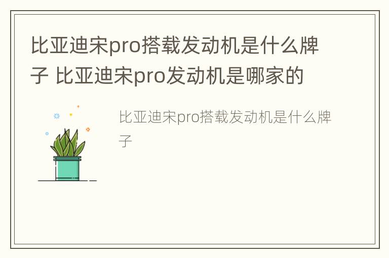 比亚迪宋pro搭载发动机是什么牌子 比亚迪宋pro发动机是哪家的