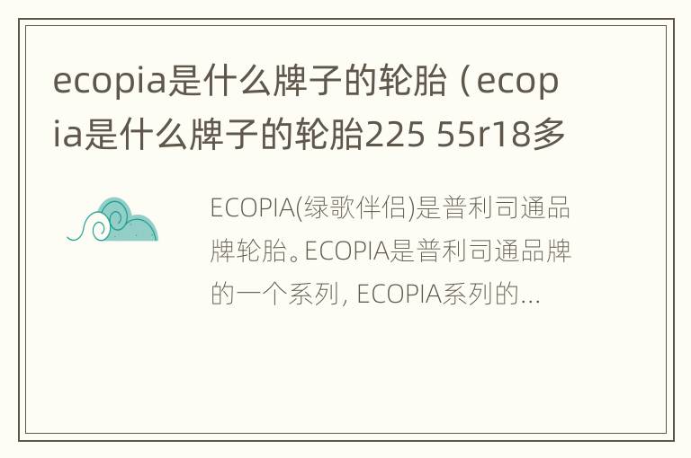 ecopia是什么牌子的轮胎（ecopia是什么牌子的轮胎225 55r18多少钱）