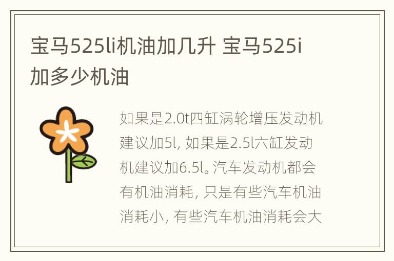 宝马525li机油加几升 宝马525i加多少机油