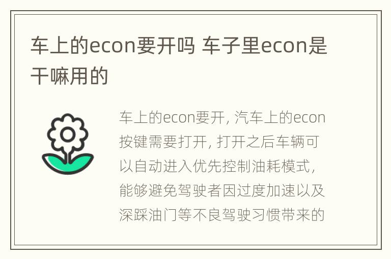 车上的econ要开吗 车子里econ是干嘛用的