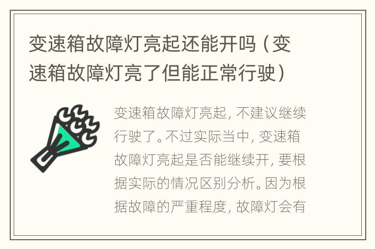 变速箱故障灯亮起还能开吗（变速箱故障灯亮了但能正常行驶）