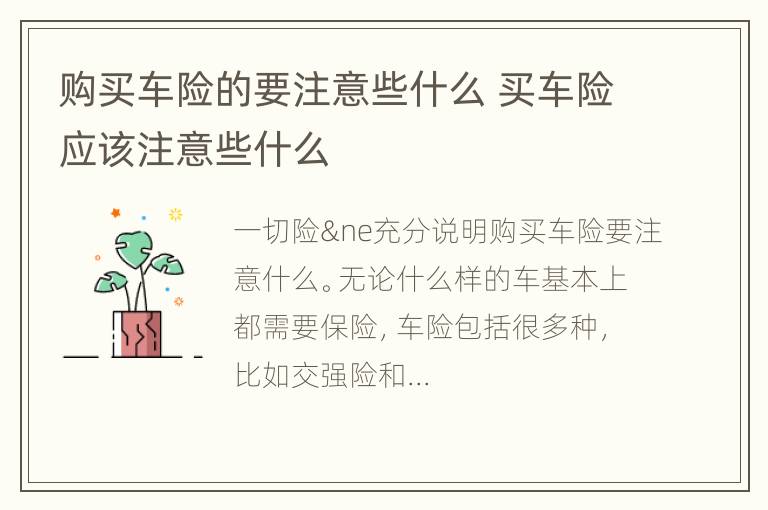 购买车险的要注意些什么 买车险应该注意些什么