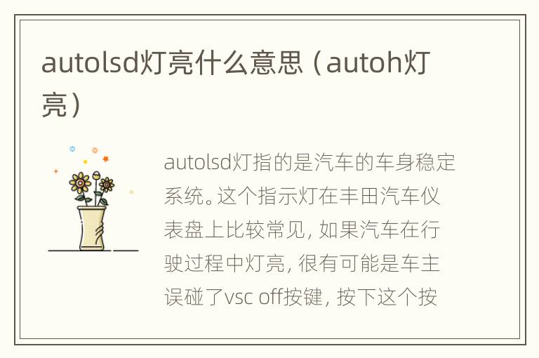 autolsd灯亮什么意思（autoh灯亮）