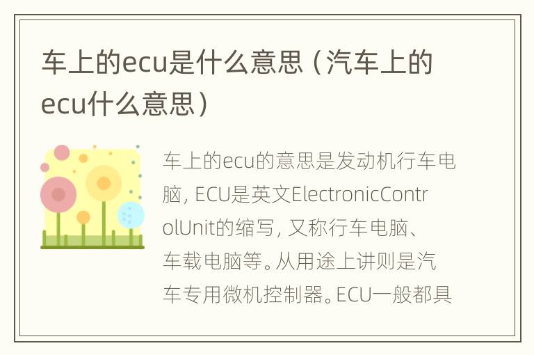 车上的ecu是什么意思（汽车上的ecu什么意思）