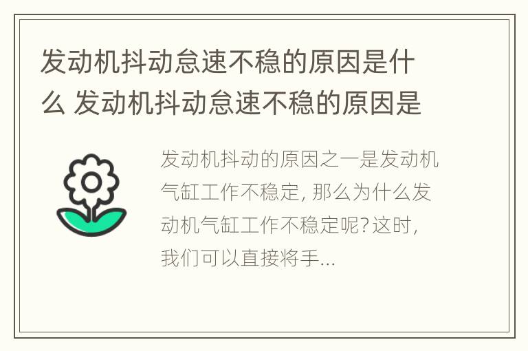 发动机抖动怠速不稳的原因是什么 发动机抖动怠速不稳的原因是什么呢