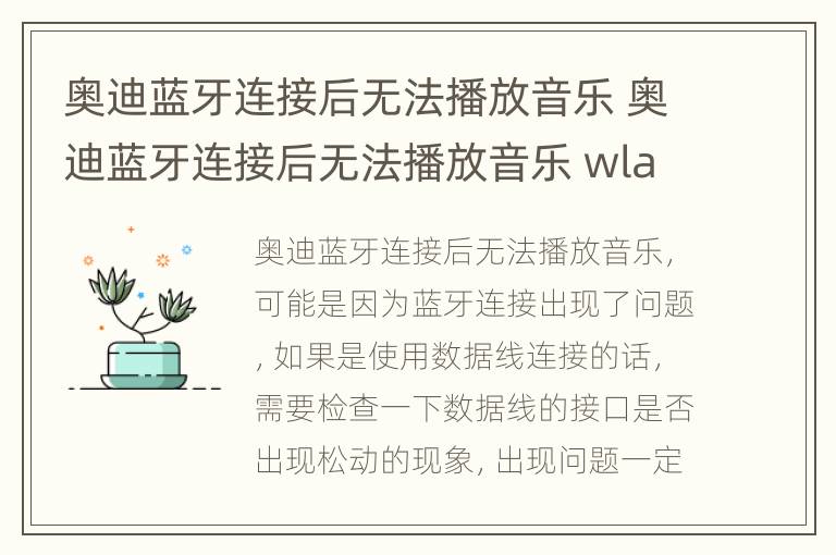 奥迪蓝牙连接后无法播放音乐 奥迪蓝牙连接后无法播放音乐 wlan