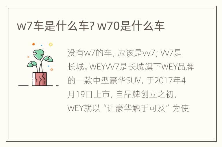 w7车是什么车? w70是什么车