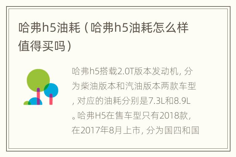 哈弗h5油耗（哈弗h5油耗怎么样值得买吗）