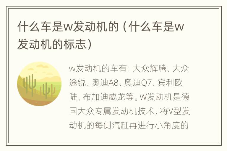 什么车是w发动机的（什么车是w发动机的标志）