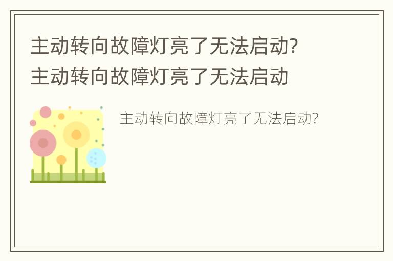 主动转向故障灯亮了无法启动? 主动转向故障灯亮了无法启动