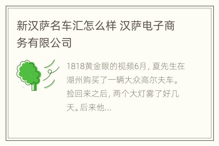 新汉萨名车汇怎么样 汉萨电子商务有限公司