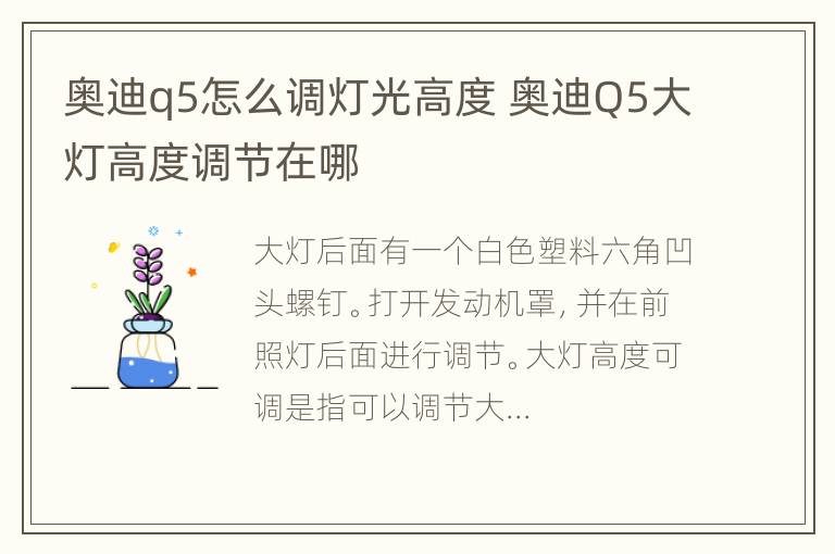 奥迪q5怎么调灯光高度 奥迪Q5大灯高度调节在哪