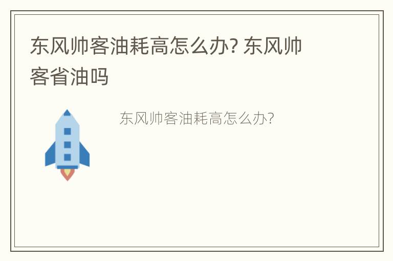 东风帅客油耗高怎么办? 东风帅客省油吗