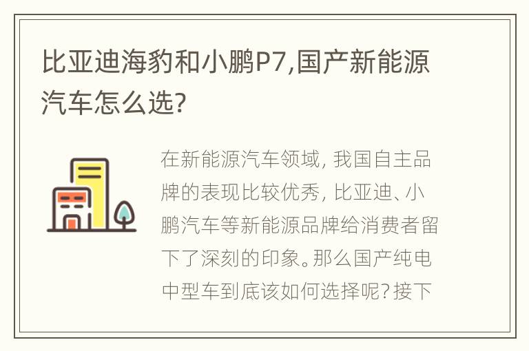 比亚迪海豹和小鹏P7,国产新能源汽车怎么选?