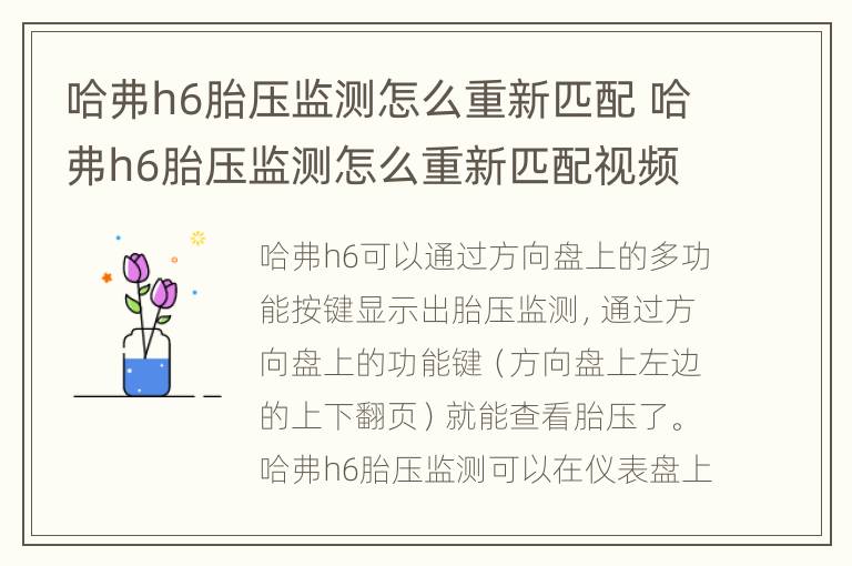 哈弗h6胎压监测怎么重新匹配 哈弗h6胎压监测怎么重新匹配视频