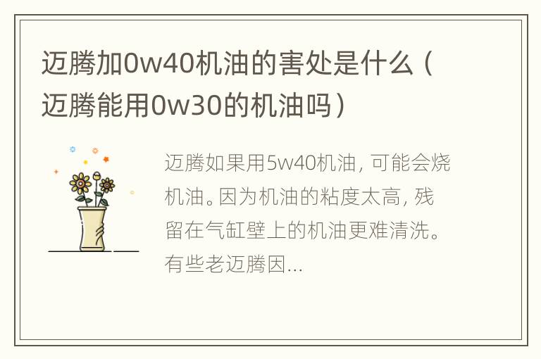 迈腾加0w40机油的害处是什么（迈腾能用0w30的机油吗）