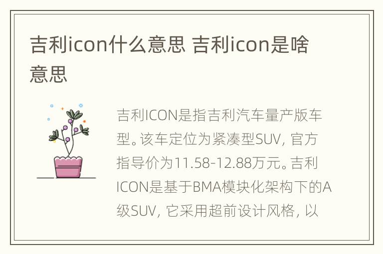 吉利icon什么意思 吉利icon是啥意思