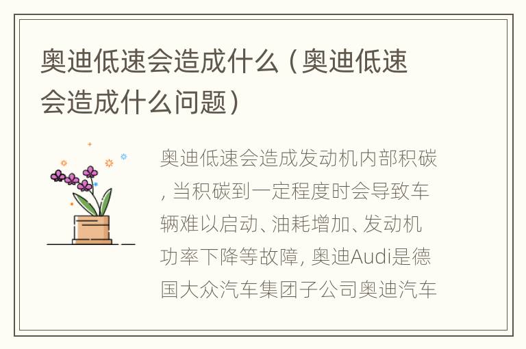 奥迪低速会造成什么（奥迪低速会造成什么问题）