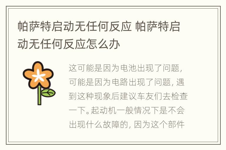 帕萨特启动无任何反应 帕萨特启动无任何反应怎么办