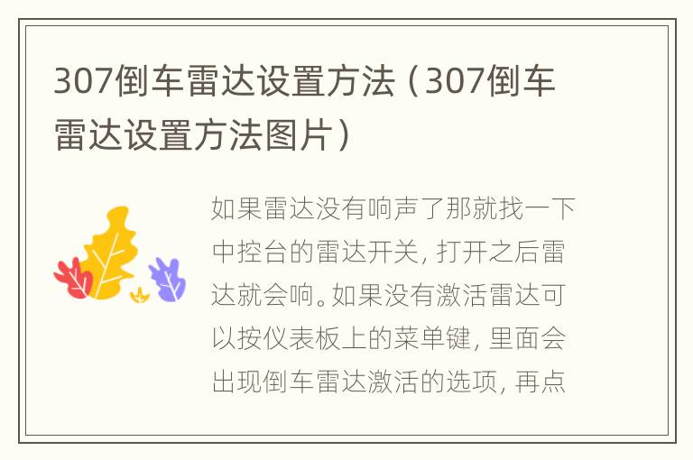 307倒车雷达设置方法（307倒车雷达设置方法图片）