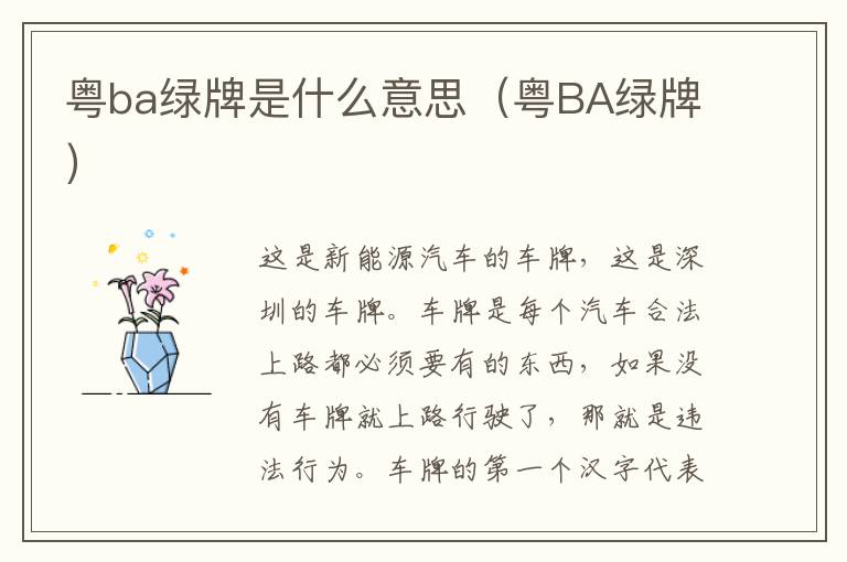 粤ba绿牌是什么意思（粤BA绿牌）