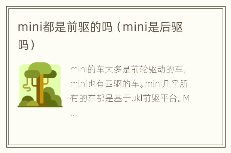 mini都是前驱的吗（mini是后驱吗）