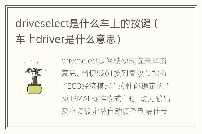 driveselect是什么车上的按键（车上driver是什么意思）