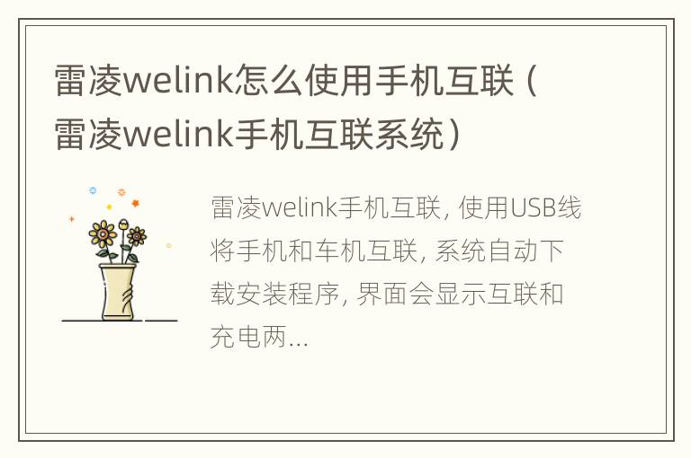 雷凌welink怎么使用手机互联（雷凌welink手机互联系统）