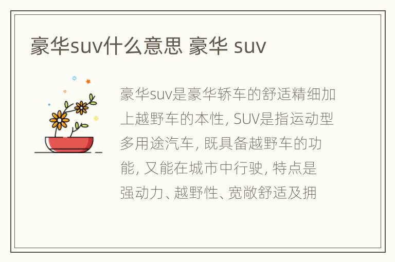 豪华suv什么意思 豪华 suv