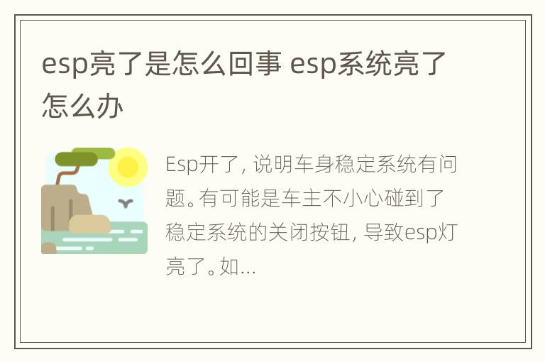 esp亮了是怎么回事 esp系统亮了怎么办