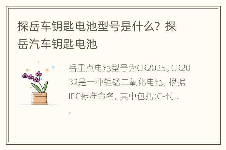 探岳车钥匙电池型号是什么？ 探岳汽车钥匙电池