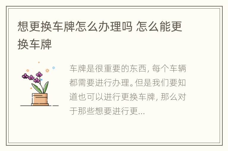 想更换车牌怎么办理吗 怎么能更换车牌