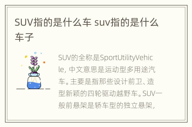 SUV指的是什么车 suv指的是什么车子