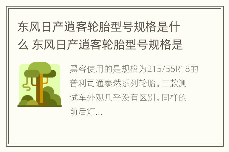 东风日产逍客轮胎型号规格是什么 东风日产逍客轮胎型号规格是什么样的