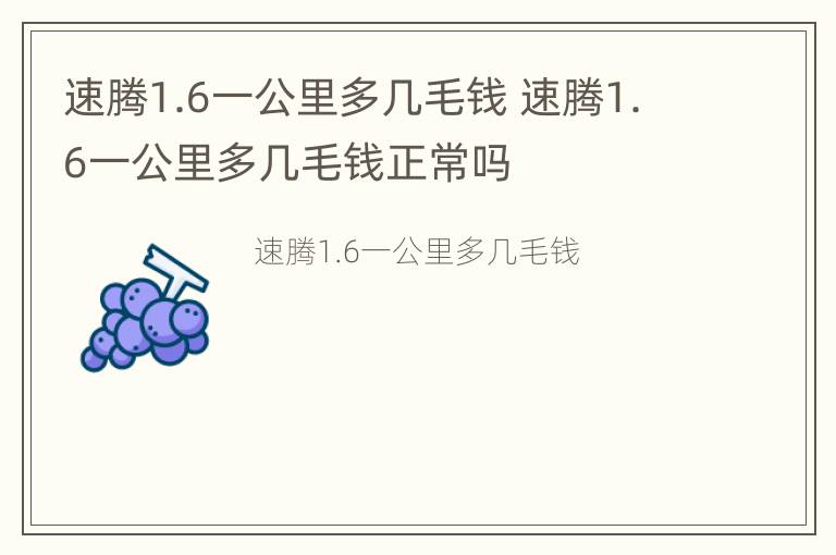 速腾1.6一公里多几毛钱 速腾1.6一公里多几毛钱正常吗