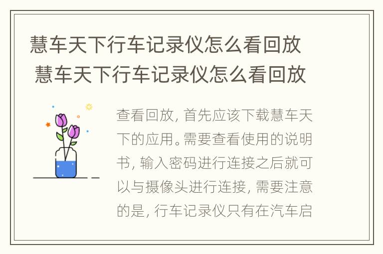 慧车天下行车记录仪怎么看回放 慧车天下行车记录仪怎么看回放看不了