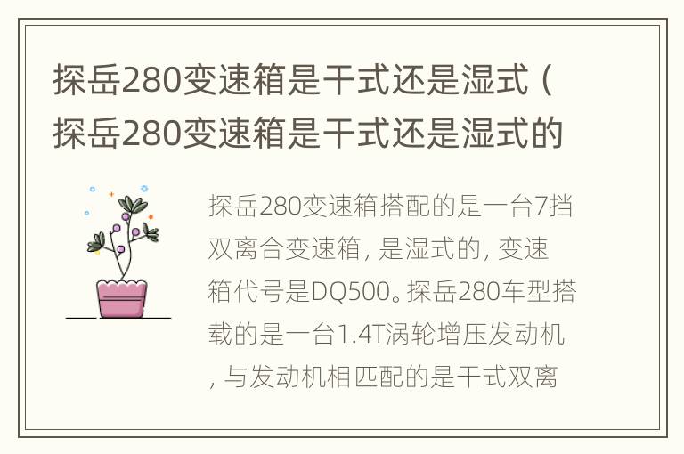 探岳280变速箱是干式还是湿式（探岳280变速箱是干式还是湿式的）