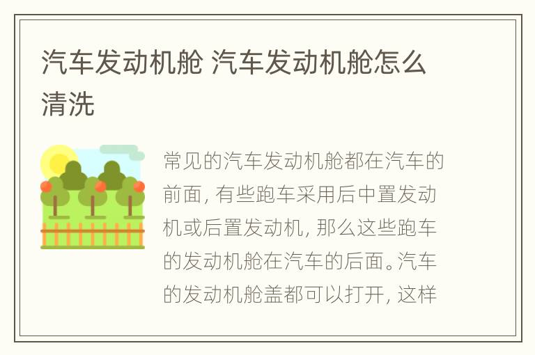 汽车发动机舱 汽车发动机舱怎么清洗