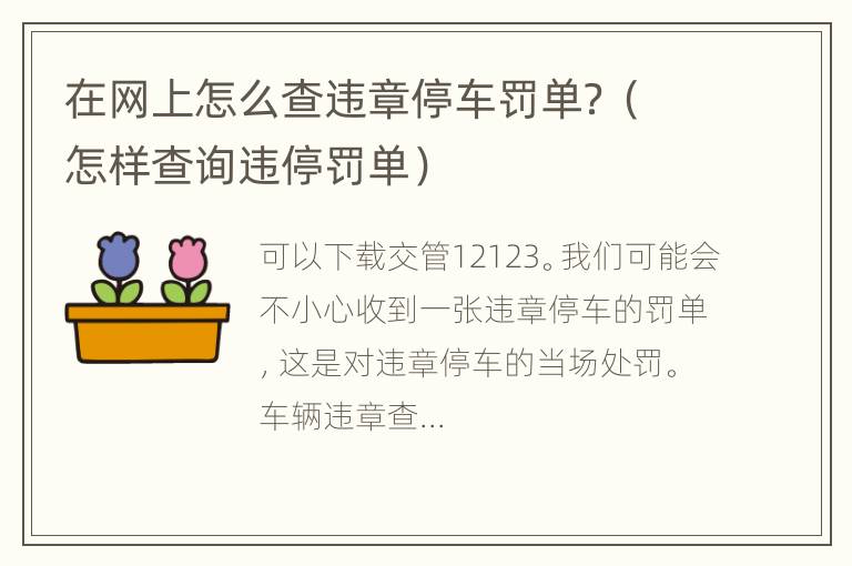 在网上怎么查违章停车罚单？（怎样查询违停罚单）