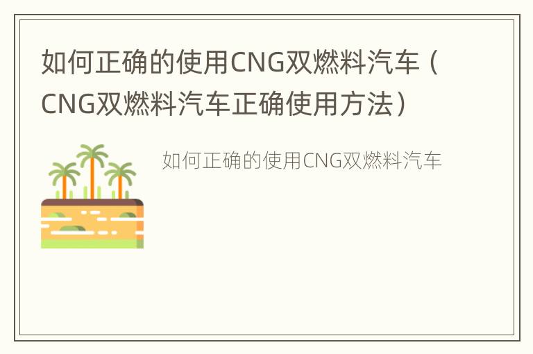 如何正确的使用CNG双燃料汽车（CNG双燃料汽车正确使用方法）