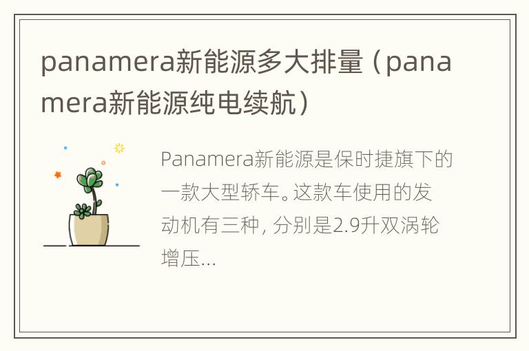 panamera新能源多大排量（panamera新能源纯电续航）