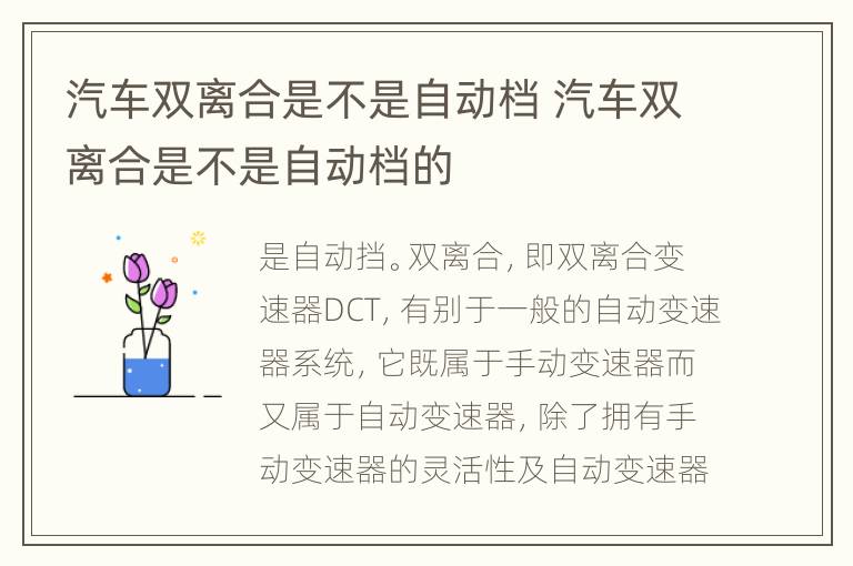 汽车双离合是不是自动档 汽车双离合是不是自动档的