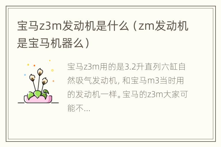 宝马z3m发动机是什么（zm发动机是宝马机器么）