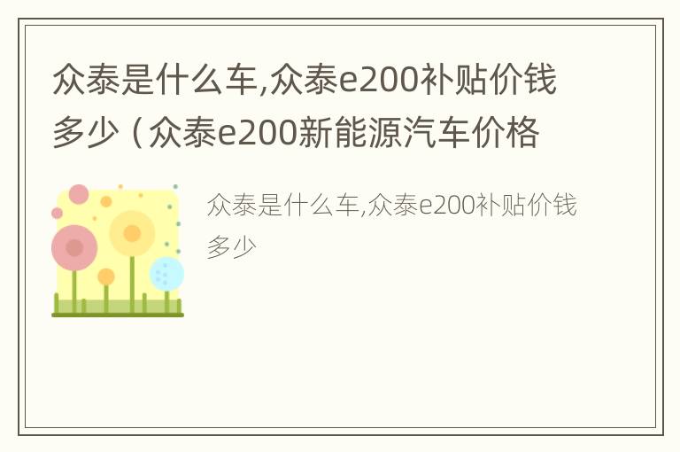 众泰是什么车,众泰e200补贴价钱多少（众泰e200新能源汽车价格）