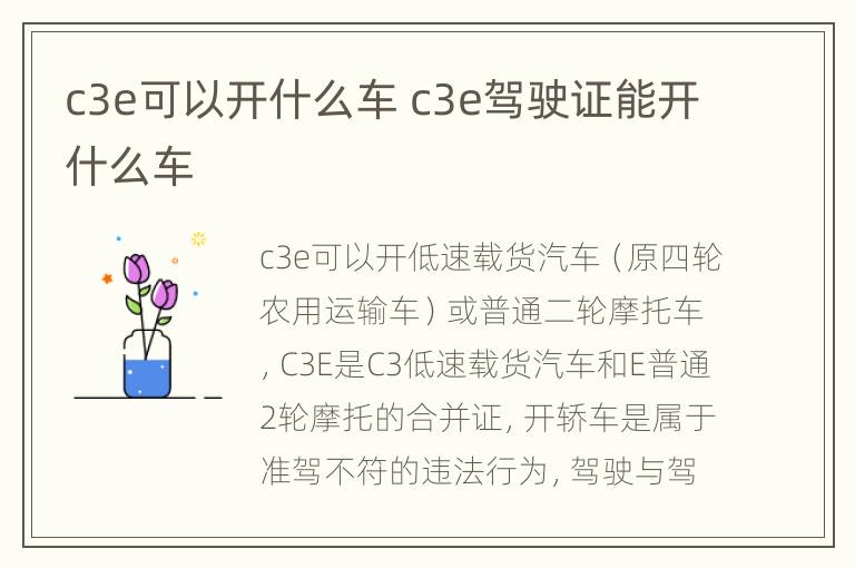 c3e可以开什么车 c3e驾驶证能开什么车