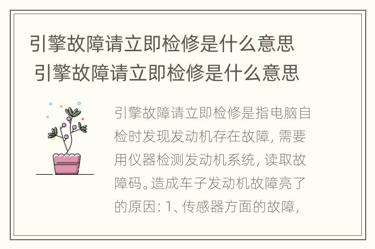 引擎故障请立即检修是什么意思 引擎故障请立即检修是什么意思福克斯