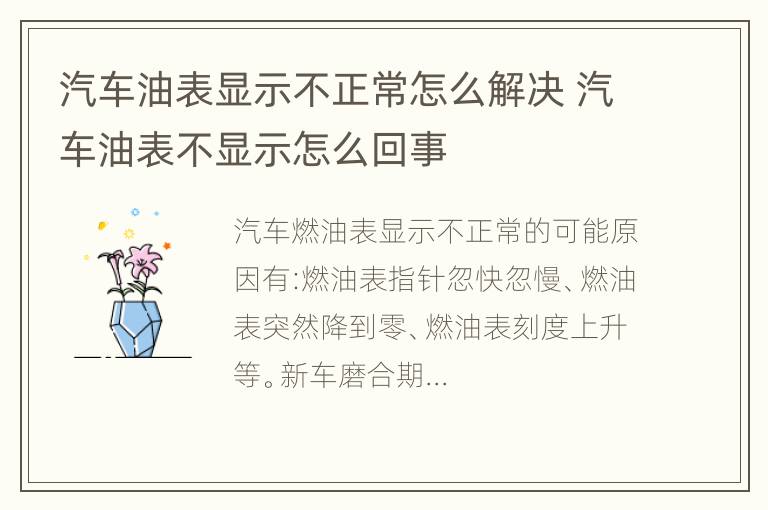 汽车油表显示不正常怎么解决 汽车油表不显示怎么回事