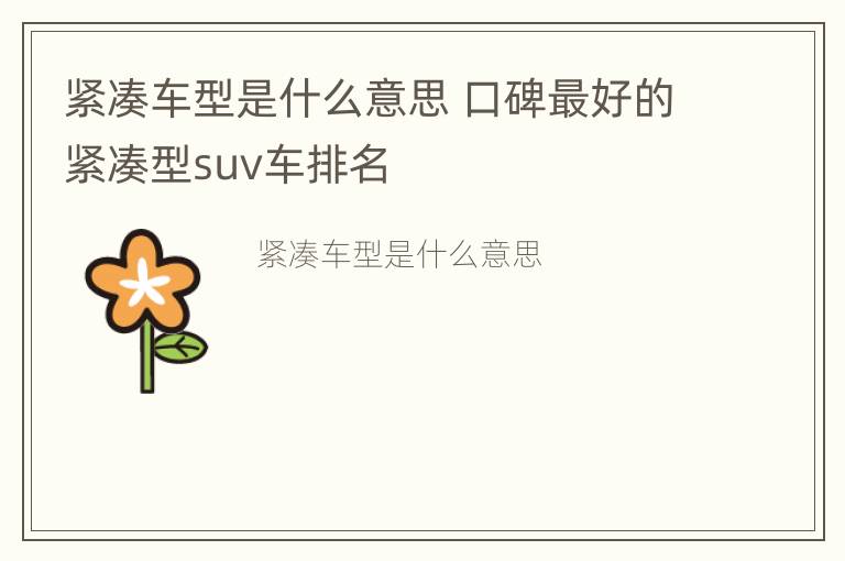 紧凑车型是什么意思 口碑最好的紧凑型suv车排名