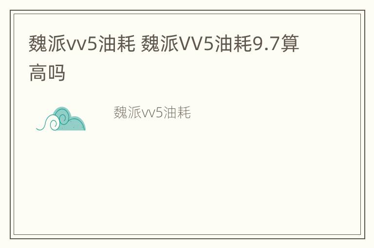 魏派vv5油耗 魏派VV5油耗9.7算高吗